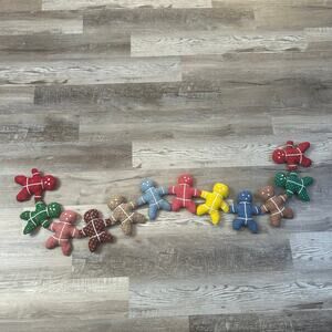 Handmade Fabric Gingerbread Men Garland Colorful Holiday Decor 80s/90s Cottage